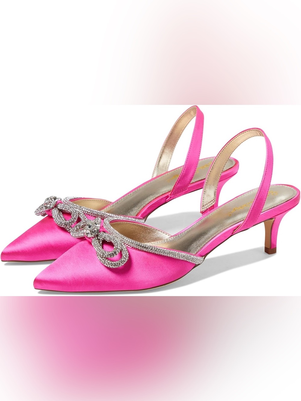Lilly Pulitzer Hot Pink Satin Slingback Heels with Crystal Bow